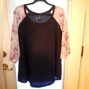 Torrid, paisley pink, black raglan shirt